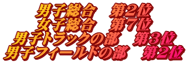 男子総合　第２位 女子総合　第７位 男子トラックの部　第３位 男子フィールドの部　第２位
